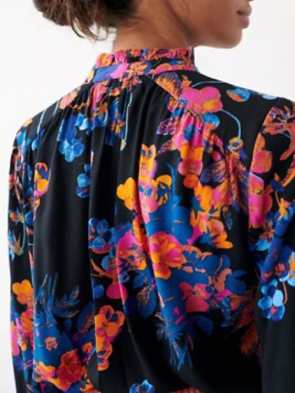 Euc ANTHROPOLOGIE MAEVE COLETTE PULLOVER PEASANT BLOUSE TOP PINK BLACK FLORAL M - Picture 4 of 11